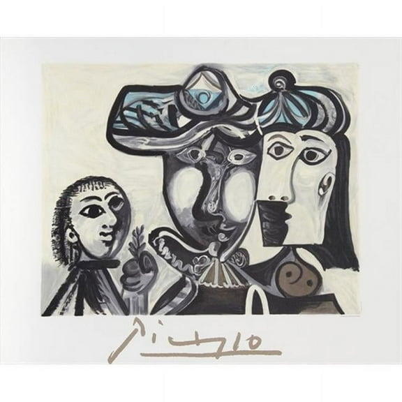 Pablo Picasso 14532 Couple et Enfant au Rameau DOlivier  Lithograph on Paper 29 In. x 22 In. - Black  Brown  Blue