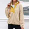thumbnail image 5 of BiZtdJrK Polar Fleece Sweatshirts for Women Casual Button V Neck Pullover Fashion Colorblock Long Sleeve Tops Fall Winter Clothes Cyber and Monday Sales Khaki XL, 5 of 8
