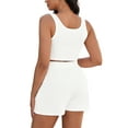thumbnail image 3 of INSPIRE CHIC Inspired Women's 2 Piece Outfits Ribbed Knit Crop Tank Tops Shorts Sets with Pocket L White, 3 of 5