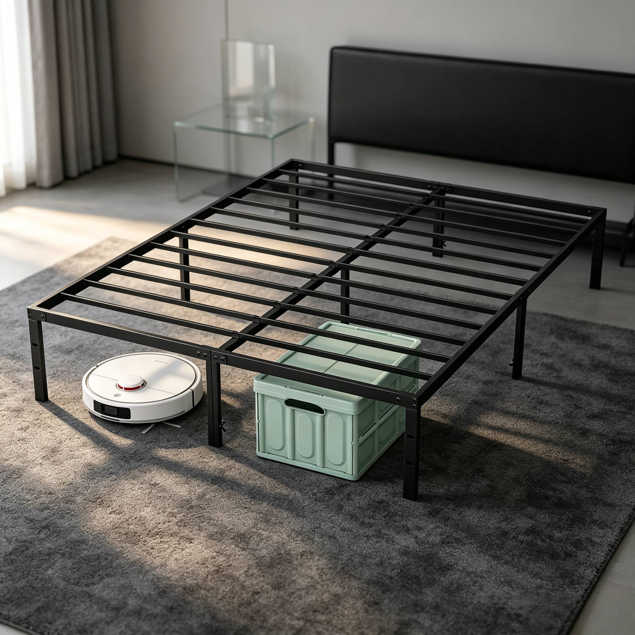 Full Size Metal Platform Bed Frame with Sturdy Steel Slats, No Box Spring Needed, 12-Inch Under‑Bed Storage