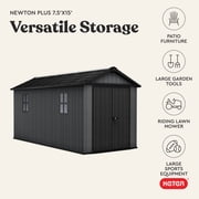 Keter Newton Plus 7.5x15 ft. Durable Resin Outdoor Storage Shed With Heavy Duty Floor and Locking Door, Grey