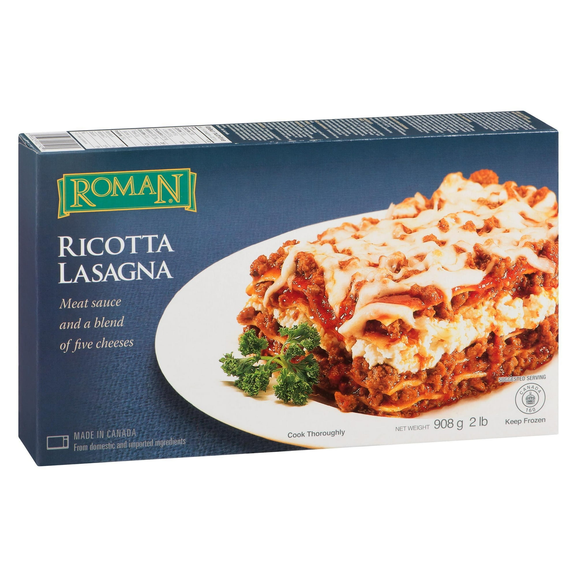 Lasagne à la ricotta Roman avec sauce à la viande et un mélange de cinq fromages 908 g