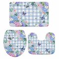 thumbnail image 2 of Spring Hydrangea Bathroom Rugs Set Vintage Watercolor Butterfly Floral Green Leaves Blue Plaid Non Slip Absorbent Bath Mats 3 Piece Set, U-Shaped Floor Mat, Toilet Seat Cover Small Size, 2 of 9