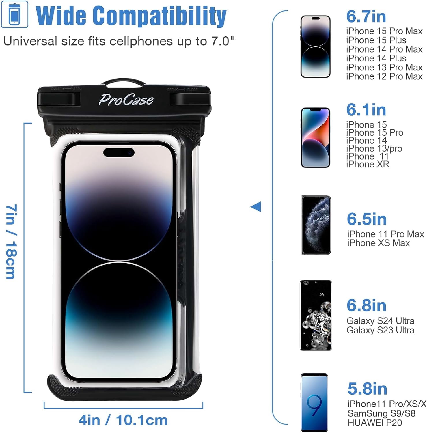 2 Pack Waterproof Phone Pouch, Underwater Phone Case Up to 7", Dry Bag for iPhone 17 Air 16 15 14 13 Pro Plus Max, Galaxy S24 S23 S22 Ultra Pixel, Beach Essentials -Pink & Black