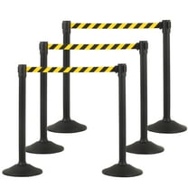 US Weight Sentry Stanchion 6-Pack – Black Posts with Chevron 6.5' Yellow/Black Nylon Retractable Belt for Crowd Control