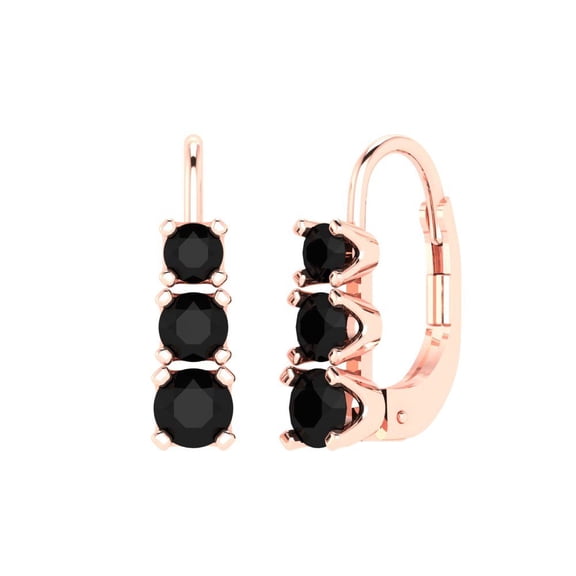 1.06 ct Lever-Back Drop Dangle Earrings for Women | 4mm Round Cut Natural Onyx | 18K Rose Gold