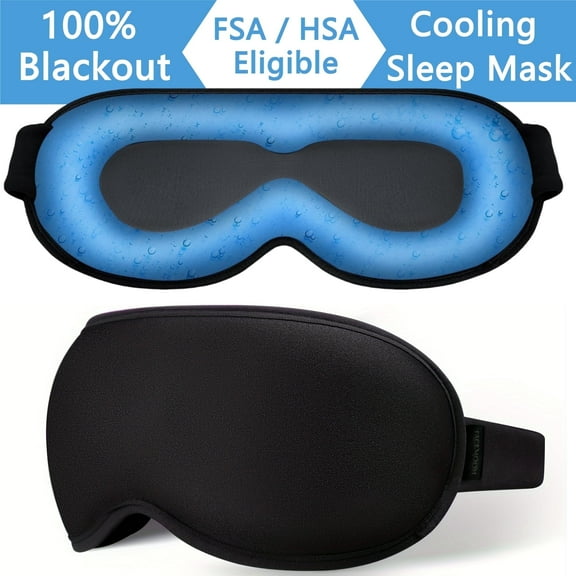 FSA HSA Eligible 3D Gel Cooling Sleep Mask: Cold Compress eye mask for Migraines, Weighted Blackout Eye Mask with Zero Pressure, Soothing Headache, Long Flights Travel, Nighttime & Stress Relief