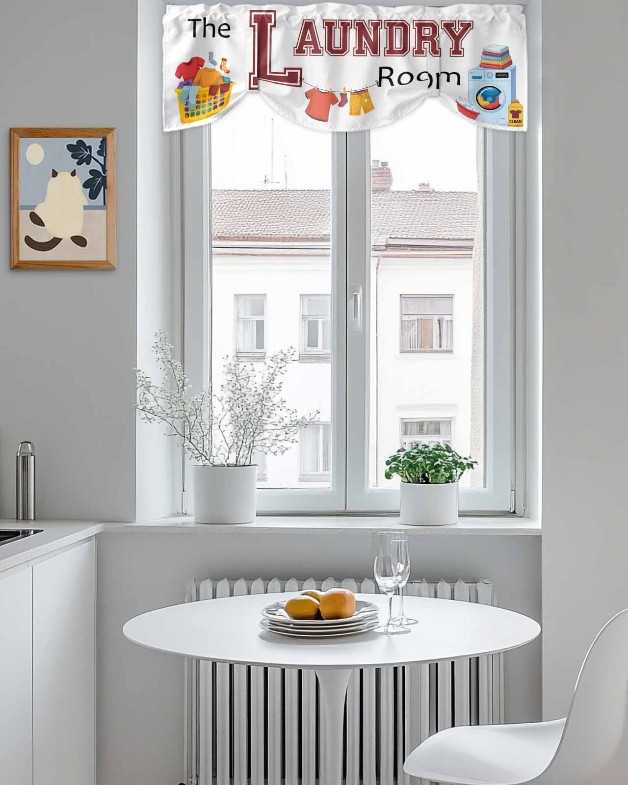 Laundry Tie Up Valances Curtain, Adjustable Kitchen The Laundry Room Valances for Windows Decor, Rod Pocket Short Curtains Set for Bedroom/Bathroom, 60"x18"