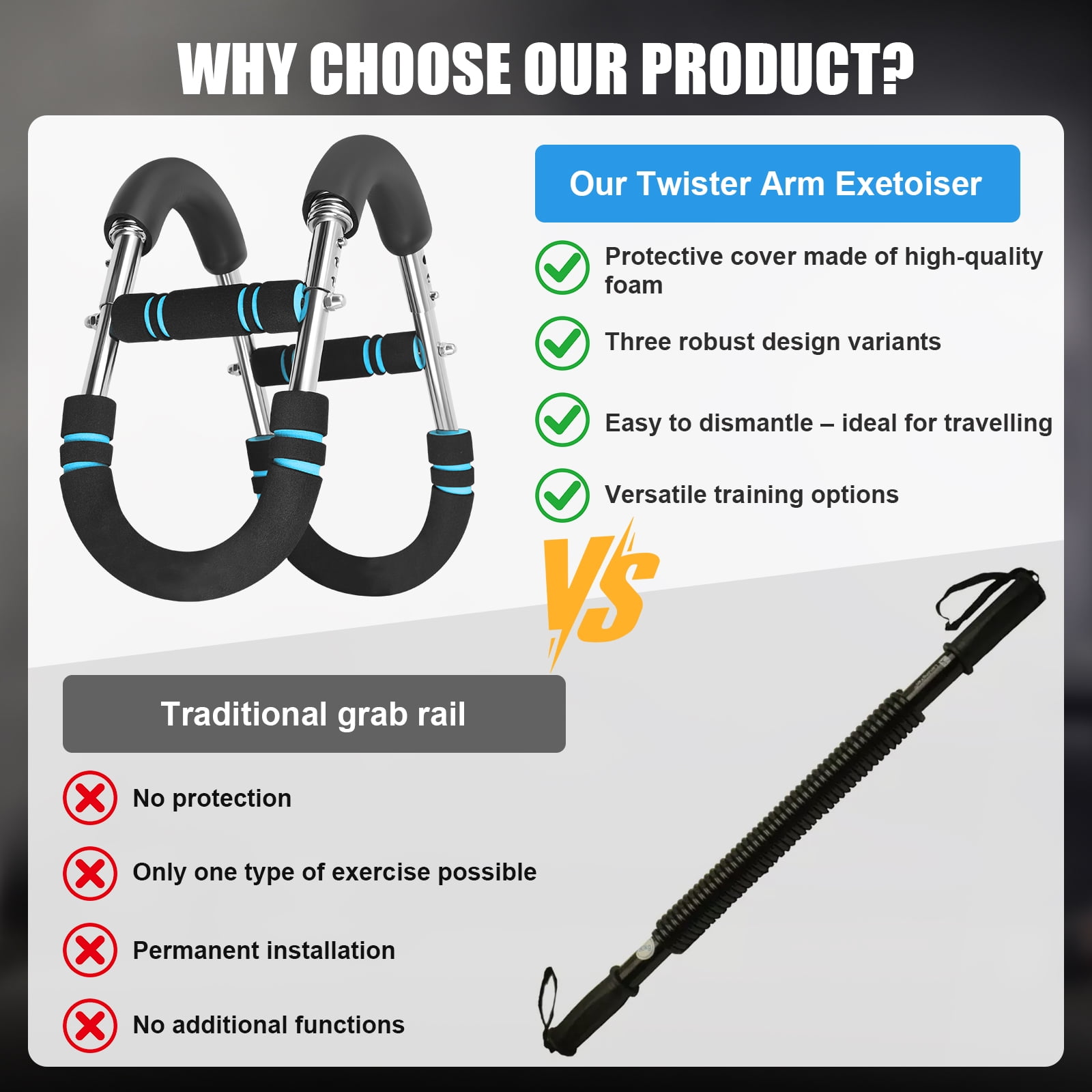 VIVIHEYDAY Twister Arm Trainer, 30/40/50 kg Adjustable Chest Workout Equipment Portable Detachable Power Twister Bar for Enhancing Upper Body Muscle