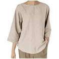 thumbnail image 2 of HADST Women Summer Tops - Plus Size Cotton Linen Tops Round Neck Solid Knit Tops for Women, 2 of 6