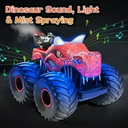 BEEPRINCESS Remote Control Car, 2.4GHz Monster Trucks for Boys Girls with Light, Sound & Spray, Dinosaur Toys Gift for Kids 3 4 5 6 7 8, All Terrain RC Cars for Toddlers with 2 Batteries, Green