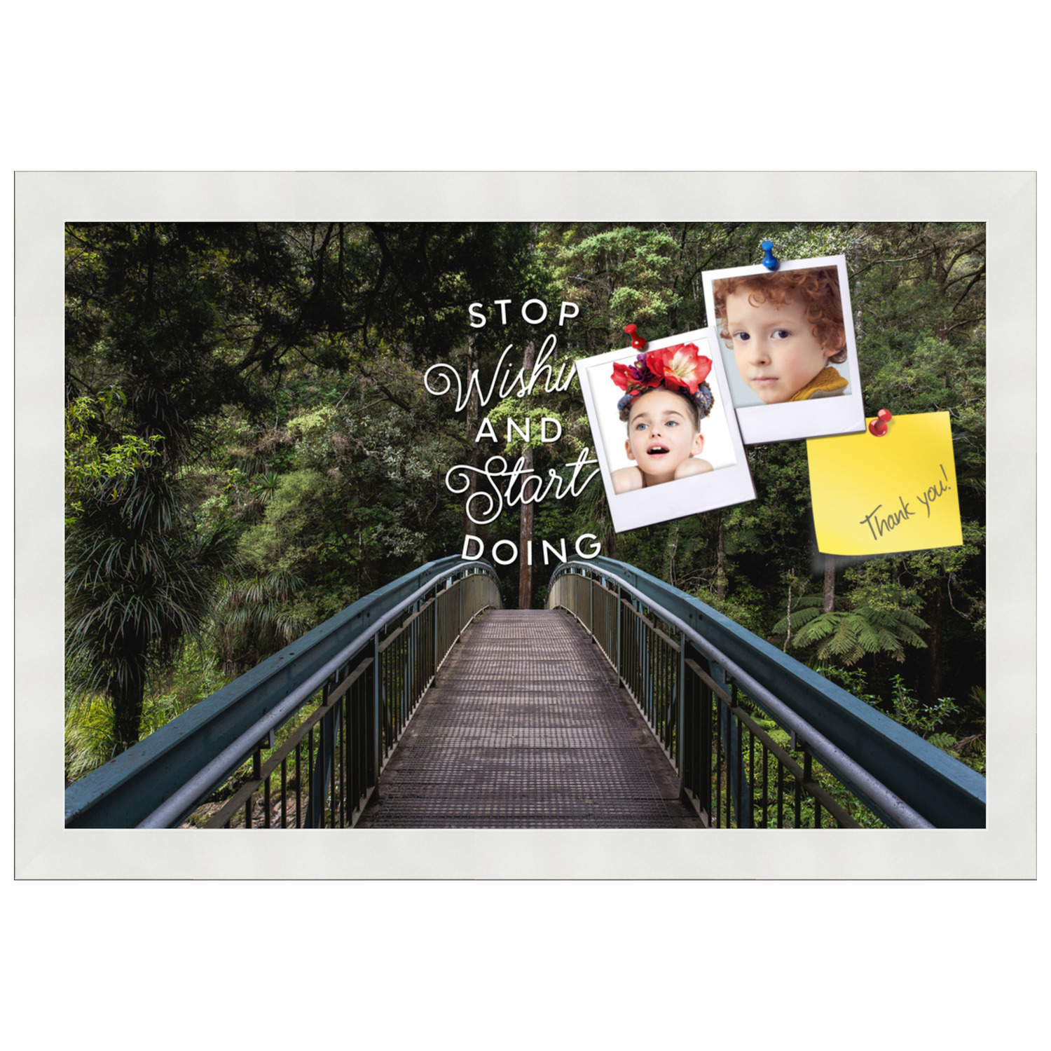 PinPix 18x12 Custom Cork Bulletin Board Stop Wishing Start Doing Poster Board Has a Fabric Style Canvas Finish, Framed in Stop Wishing Start Doing, by ArtToFrames (PinPix-1489)