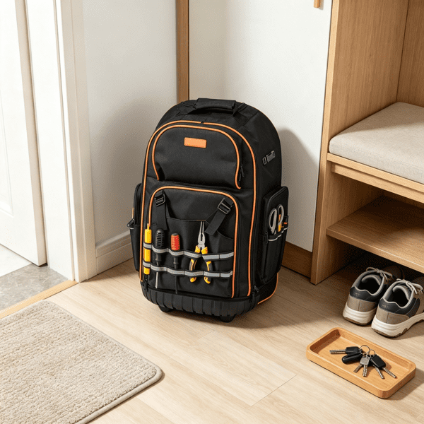 Rolling Tool Backpack, 110 lbs Capacity, Telescoping Handle & Stable Base, for Construction & Mechanic Use