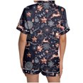 thumbnail image 5 of YuYuBao Women Pajamas Sets Christmas Snowflake Print Silk Satin Short Sleeve Shirt With Shorts Pjs Sleepwear Sets, 5 of 6