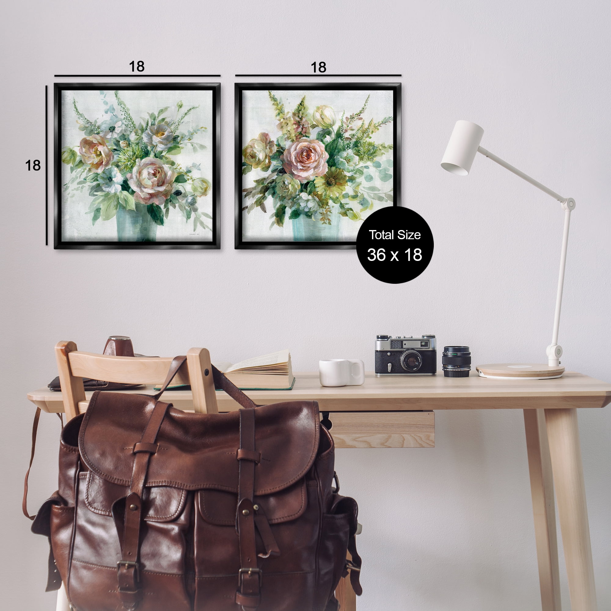 Stupell Industries Sage Peach Still Life Florals Plants & Flowers Painting Black Floater Framed Canvas Art Print Wall Art, 18 x 18, Set of 2