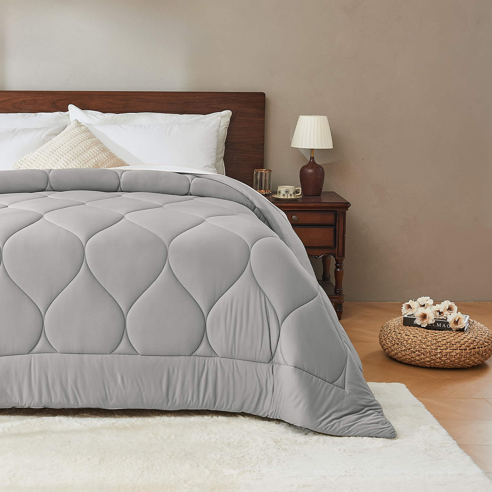 Bestier Sorona Eco Fabric Comforter Queen Size| Extra Fluffy Down Alternative Duvet Skin-Friendly Bedding for All Season, Machine Washable, Grey (90x90 inches)