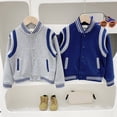 thumbnail image 2 of Karoyedx Toddler Boys Baseball Jacket Kids Varsity Jackets Boys Girls Button Baseball Jacket with Pockets Contrast Trim Casual School Outerwear Grey Size,18-24 Months, 2 of 5
