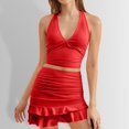 thumbnail image 2 of DHFJKG Summer Women 2 Piece Skirt Sets Sexy Outfits Halter V Neck Slim Fit Crop Cami Top High Waisted Mini Skirts Vacation Matching Sets Trendy Outfit, 2 of 4
