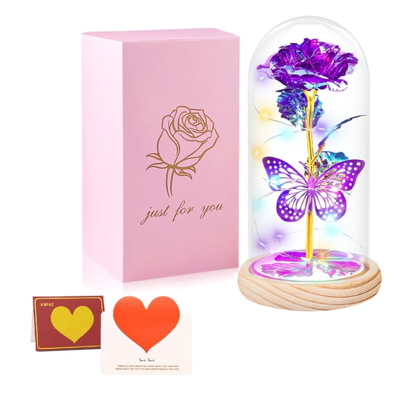 Eternal Rose Gifts for Her, Glass Dome with Butterfly, Valentine's Day & Anniversary Gift for Wife, Mom, Daughter, Girlfriend, Birthday, Colorful LED Light Up Flowers, Forever Love Gift for Women