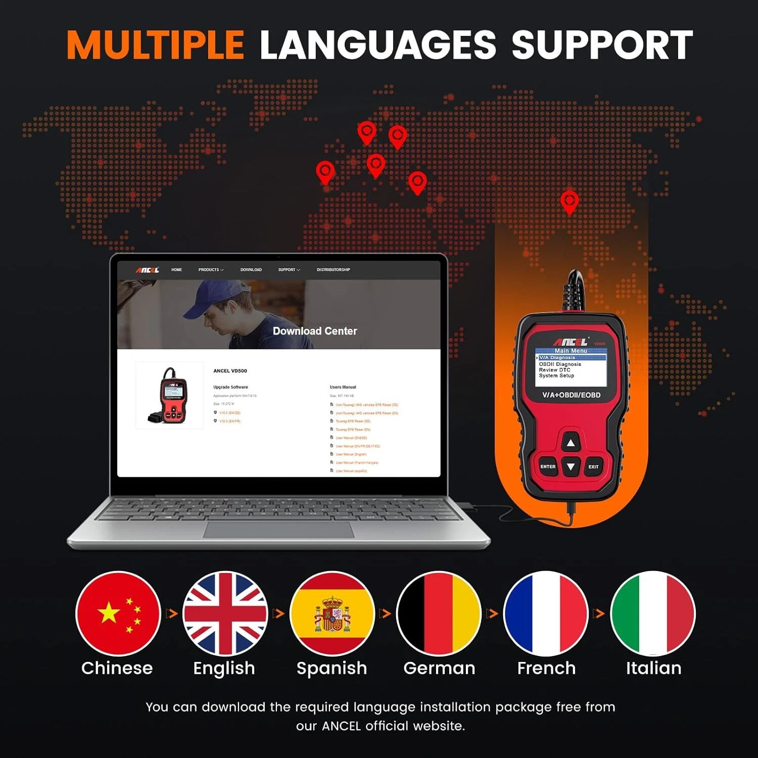 Ancel VD500 OBD2 Scanner Code Reader All System ABS SRS EPB IMMO Automotive Diagnostic Tools