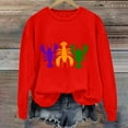 thumbnail image 2 of Baberdicy Women's Lobster Print Crew Neck Long Sleeve Top Red Polyester, 2 of 4