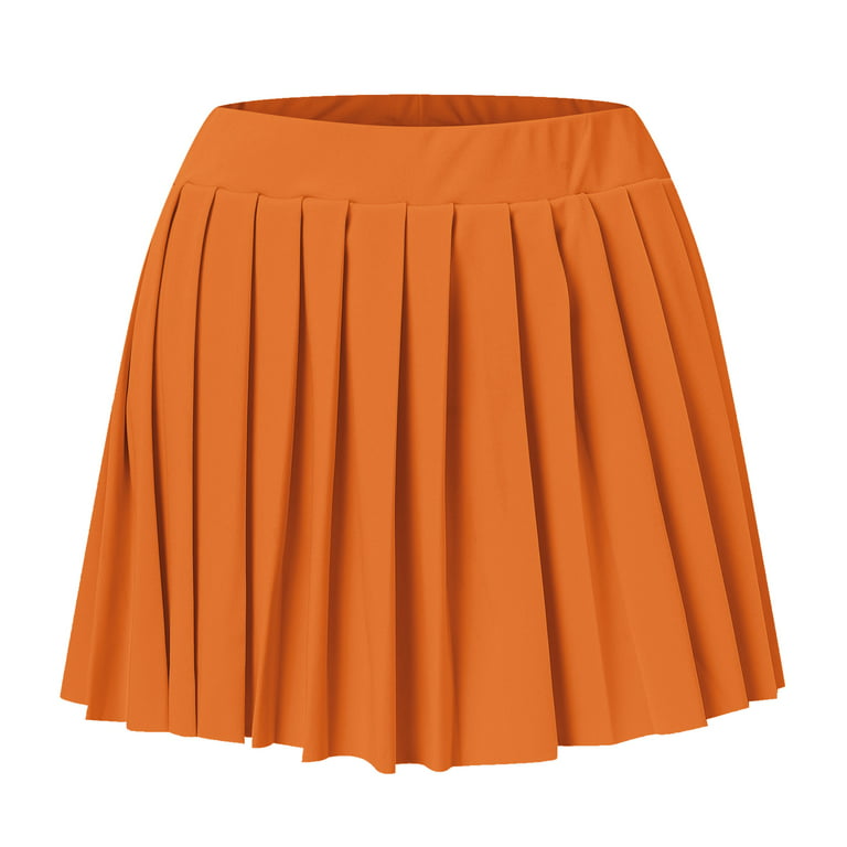 Aayomet Pleated Skirts For Women Womens Mini Pleated Skirt Club High  Elastic Tennis Skating Skirt A Line Skirt,Orange Small