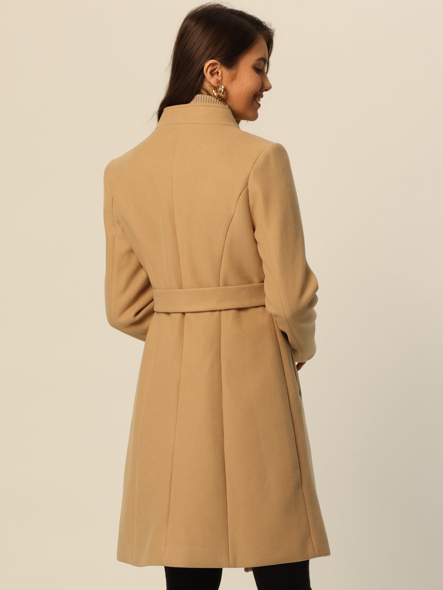 Elegant Women's Midi Peacoat with Pockets and Belt for Winter Fashion XL Khaki