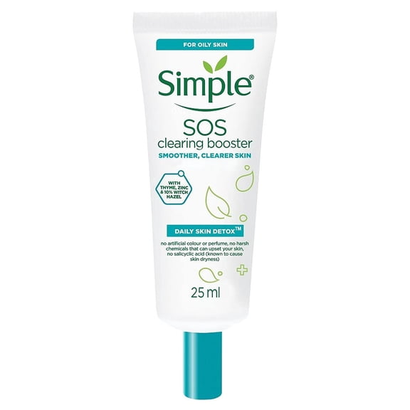 Simple Daily Skin Detox SOS Clearing with thyme, zinc, and witch hazel Booster long-lasting shine & blemish control 25ml - Packaging May Vary