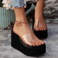 thumbnail image 3 of Rokment Women's Platform Wedges Dress Slip on Sandals Trendy Casual Open Toe Clear Band Chunky High Heels Beach Summer Heeled Walking Slides Slippers Black Size 9.5, 3 of 7