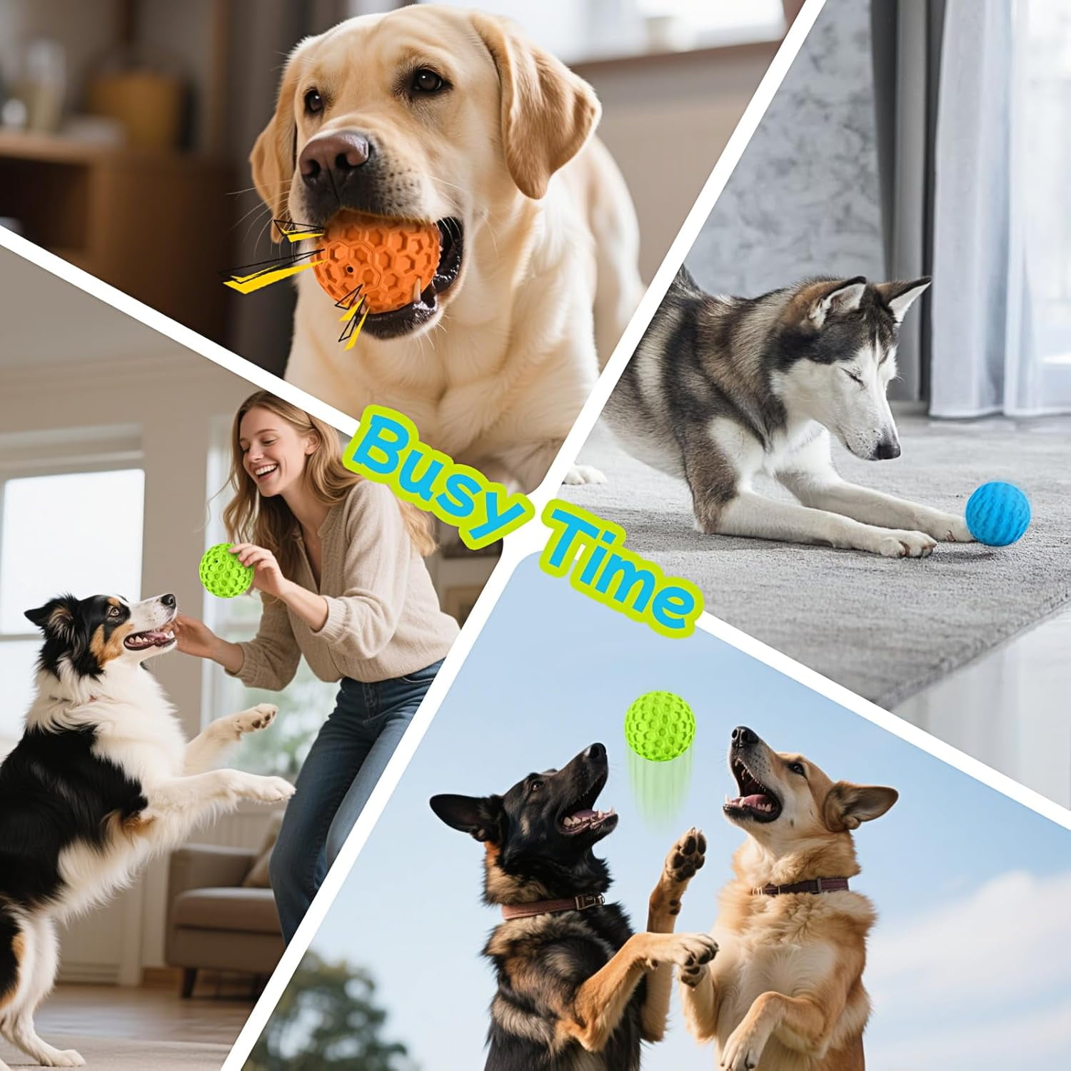 Indestructible Squeaky Dog Balls for Aggressive Chewers, Interactive Dog Toys to Keep Them Busy, Rubber Dog Chew Toy for Large Medium Breeds, Outdoor Waterproof (3 Colors)