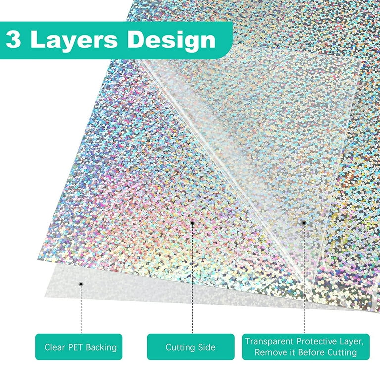 6 Pack Small Sequin Glitter Holographic Permanent Adhesive Vinyl Sheets -  Cricut