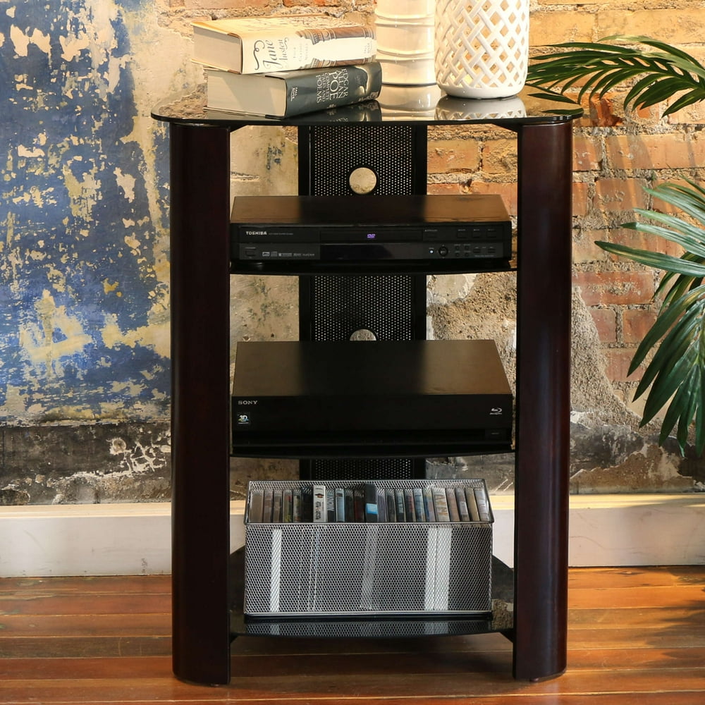 35" Modern 4Shelf Glass Audio Rack Media Component Stand Espresso
