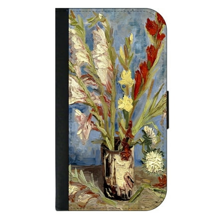 Artist Vincent Van Gogh's Vase of Gladioli and Chinese Asters - Phone Case Compatible with the Samsung Galaxy s9+ / s9 Plus - Wallet Style with Card (Best Phone Card To Call China)