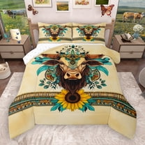 Manfei Rustic Bull Skull Bedding Comforter Set,Western Boho Aztec Twin Comforter Sets,Cpuntry Floral Sunflower Bedding Set For Boys Kids,Ultra Soft Home Decor Reversible,2-Piece