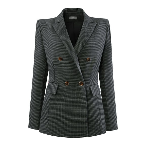 DARING DIVA Women's Plaid Blazer Notch Lapel Work Suit Jacket S Dark Grey