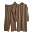 thumbnail image 4 of Dazajoo Women's 3 Piece Knit Lounge Set Long Sleeve Cardigan Sleeveless Turtleneck Tank Top and Wide Leg Pants Fall Winter Fashion Matching Outfits Coffee,Free Size, 4 of 4