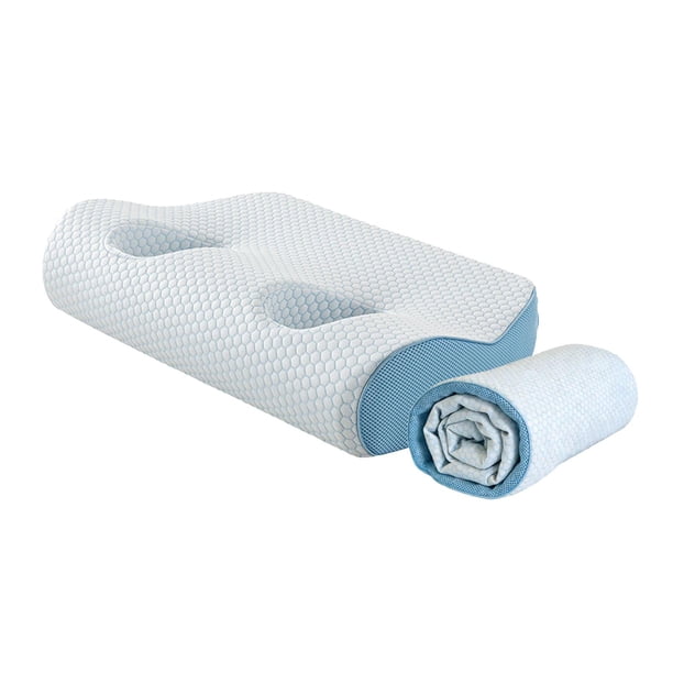 Almohadillas para los oídos con agujeros, ergonómicas, transpirables, cómodas, lavables y con funda. Azul oscuro