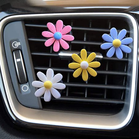 4 Pieces Daisy Flower Air Vent Clip Cute Car Air Freshener Clip Boho Car Diffuser Vent Clip Colorful Car Air Outlet Decorations Charm Car Inter Decor Accessories for Girls Women