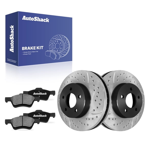 AutoShack Front Vented Drilled & Slotted E-Coated Brake Rotors   Ceramic Pads 6-PC Brake Kit Replacement for 2005-2010 Ford Escape 2005-2010 Mercury Mariner ShadowGuard 11.93" (303 mm)