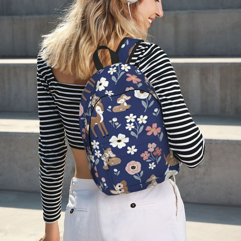 Cartoon Cute Deer Daisy Flower Backpack for School Canvas Backpack Bookbag School Backpacks for Boys Girls College Student Travel Work Laptop Backpack Carry On Backpack for Women Men Walmart