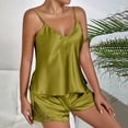 thumbnail image 6 of IMENGL Women's Pajamas Set Loungewear Silk Satin Ruffled Shorts Satin Shorts Nightwear Onesises Sleepwear Pajama Sets for Women,Green, 6 of 6