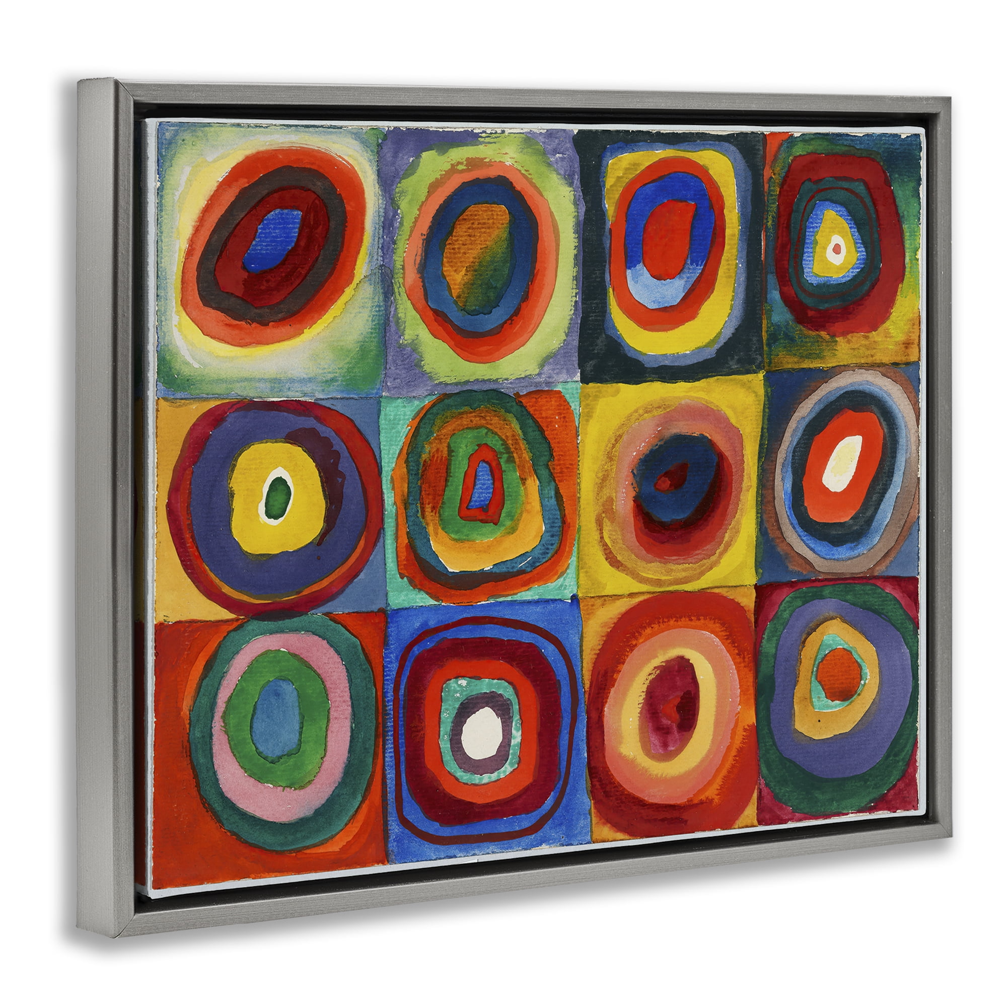 Stupell Industries Kandinsky Classic Circles Abstract Painting Gray Floater Framed Canvas Art Print Wall Art, 31 x 25