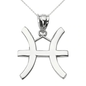 WHITE GOLD PISCES MARCH ZODIAC SIGN PENDANT NECKLACE : 14K Pendant with 18" chain
