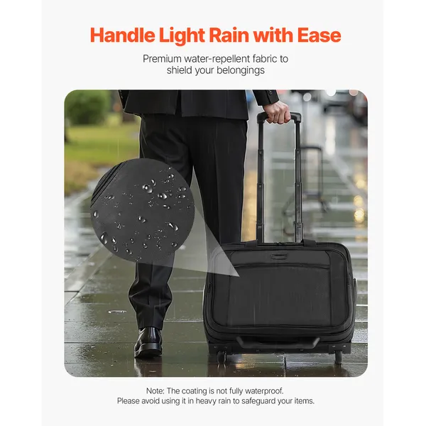 17.3 Inch Wheeled Laptop Carrying Bag, Unisex Rolling Briefcase with Retractable Handle, Business Travel Computer Suitcase for Work and Office, (Black)