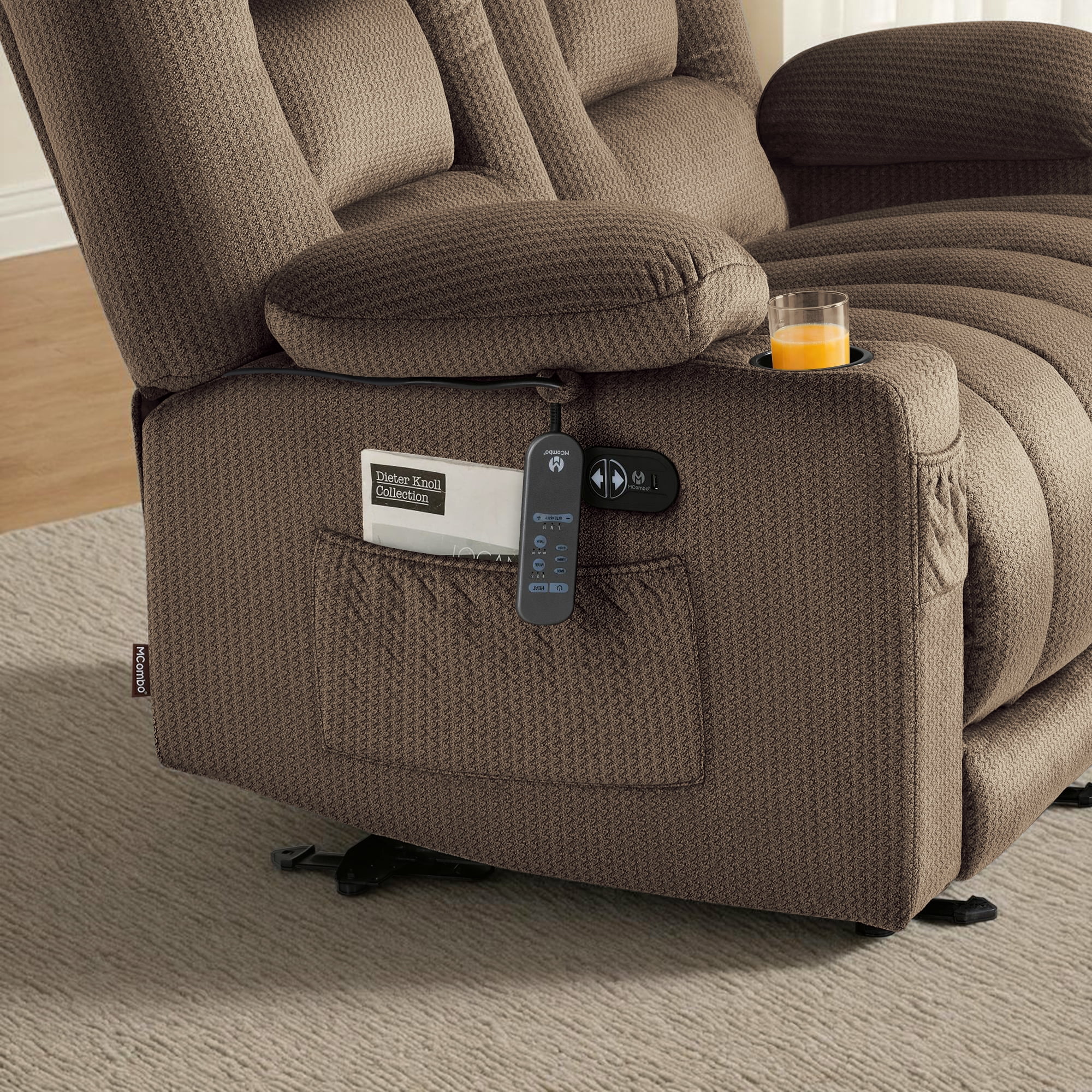 MCombo 55.9" Power Loveseat Recliner Sofa with Heat and Massage for Living Room, Fabric(Dark Brown)