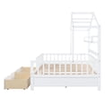thumbnail image 5 of Yoneston Full Size House Bed with 2 Drawers and Storage Shelf, Wooden Kids Platform Bed Furniture Roof Designed, White, 5 of 9