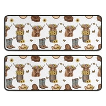Kitchen Rugs Sets Of 2,White Highland Cow Flower Barrel Pattern Anti Fatigue Kitchen Mat Rugs Non Slip Washable,Decorative Kitchen Floor Mats for Kitchen,Sink,Laundry,17"x47" 17"x47"