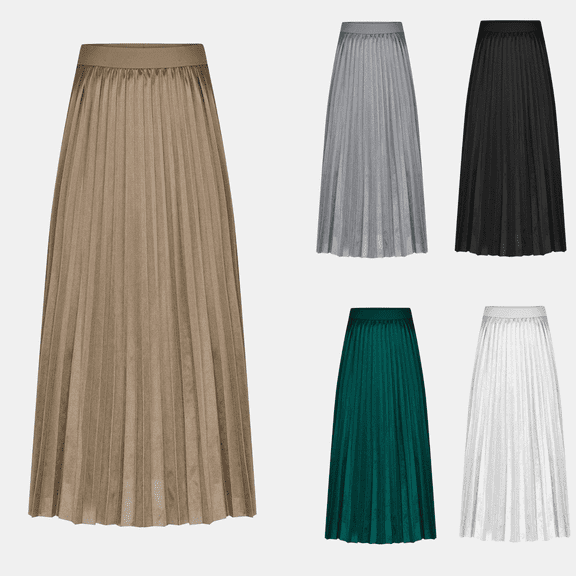 Bpmpbo Plus Size Satin Pleated Maxi Skirt, Women's Flowy Elegant Skirt for Dressy Casual Wear