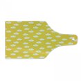thumbnail image 1 of Yellow and White Cutting Board, Cloud Cartoones with Crown on Star Patterned Background, Decorative Tempered Glass Cutting and Serving Board, Wine Bottle Shape, Earth Yellow White, by Ambesonne, 1 of 1