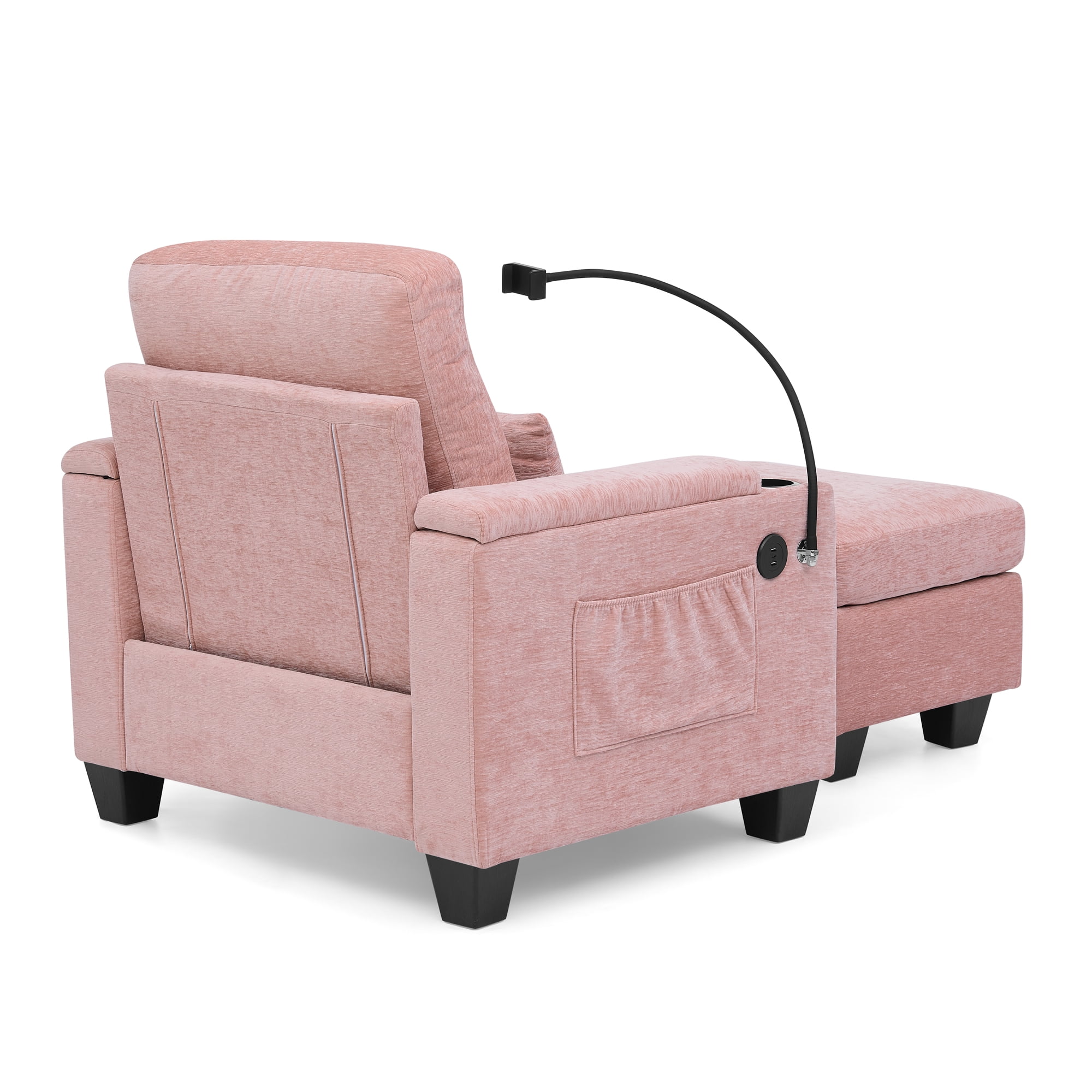Recliner Chair with Adjustable Backrest, Cup Holders, USB Charging Port, Phone Stand, Arm Storage and Storage Ottoman